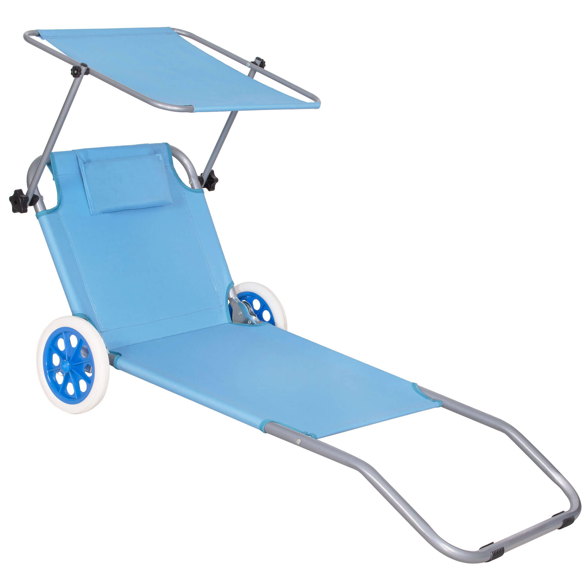 Sezlong pliant Springos, 150x61x12,5 cm, Albastru