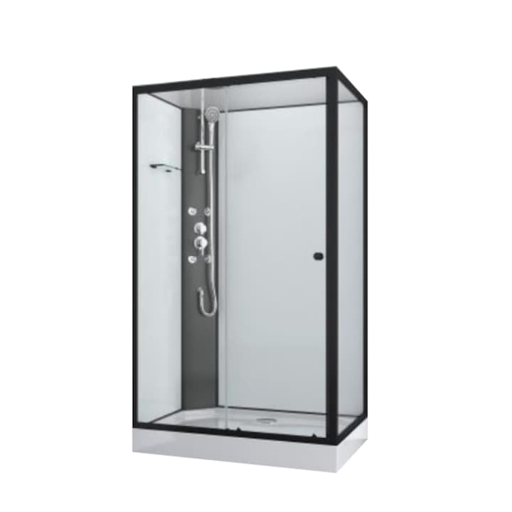 Sanotechnik PS19B VIVA 1 komplett asszimetrikus hidromasszázs zuhanykabin, 4 fúvóka, kézi és fejzuhany, 80x120x225cm, fekete