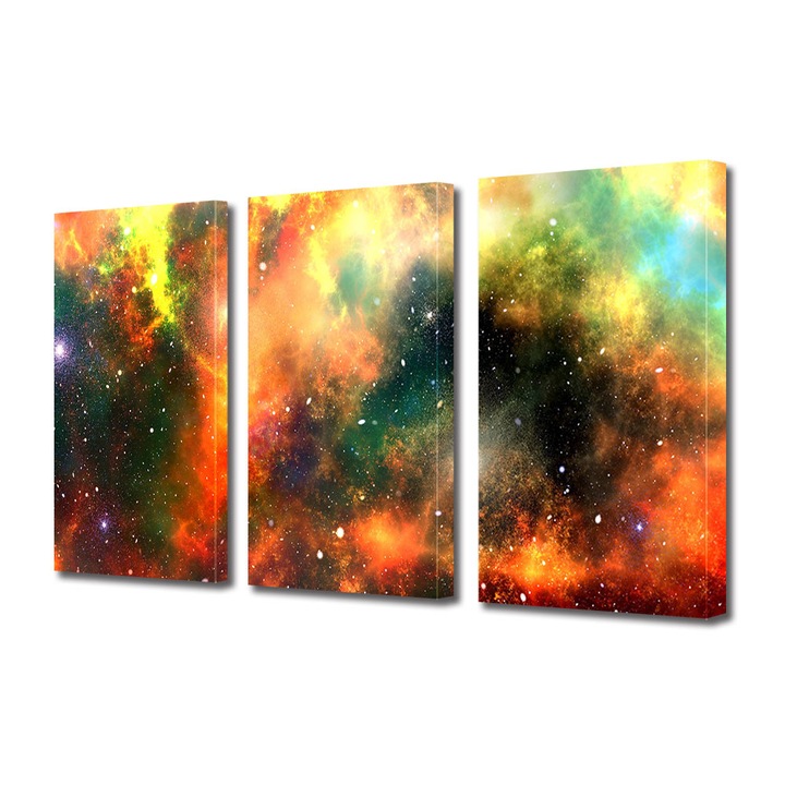 Set Tablouri Multicanvas 3 piese, Art Star, Explozie spatiala, Panza pe cadru de lemn, Decoratiuni Moderne pentru Casa, 60 x 120 cm (3 piese de 40 x 60 cm)