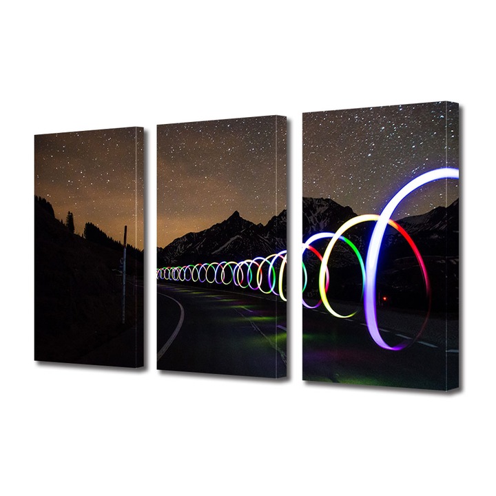 Set Tablouri Multicanvas 3 piese, Art Star, Unde de lumina, Panza pe cadru de lemn, Decoratiuni Moderne pentru Casa, 30 x 60 cm (3 piese de 20 x 30 cm)