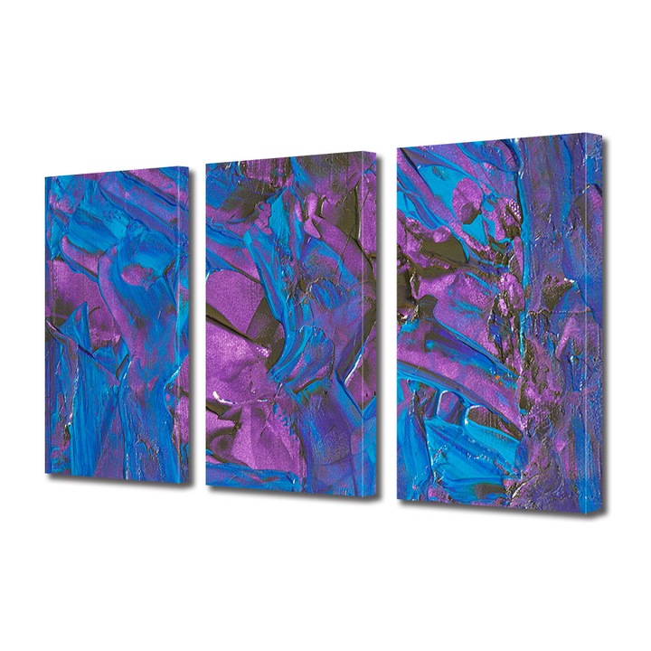 Set Tablouri Multicanvas 3 piese, Art Star, Albastru si violet, Panza pe cadru de lemn, Decoratiuni Moderne pentru Casa, 30 x 60 cm (3 piese de 20 x 30 cm)