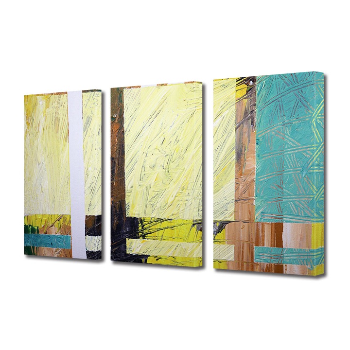 Set Tablouri Multicanvas 3 piese, Art Star, Compozitie abstracta, Panza pe cadru de lemn, Decoratiuni Moderne pentru Casa, 60 x 120 cm (3 piese de 40 x 60 cm)