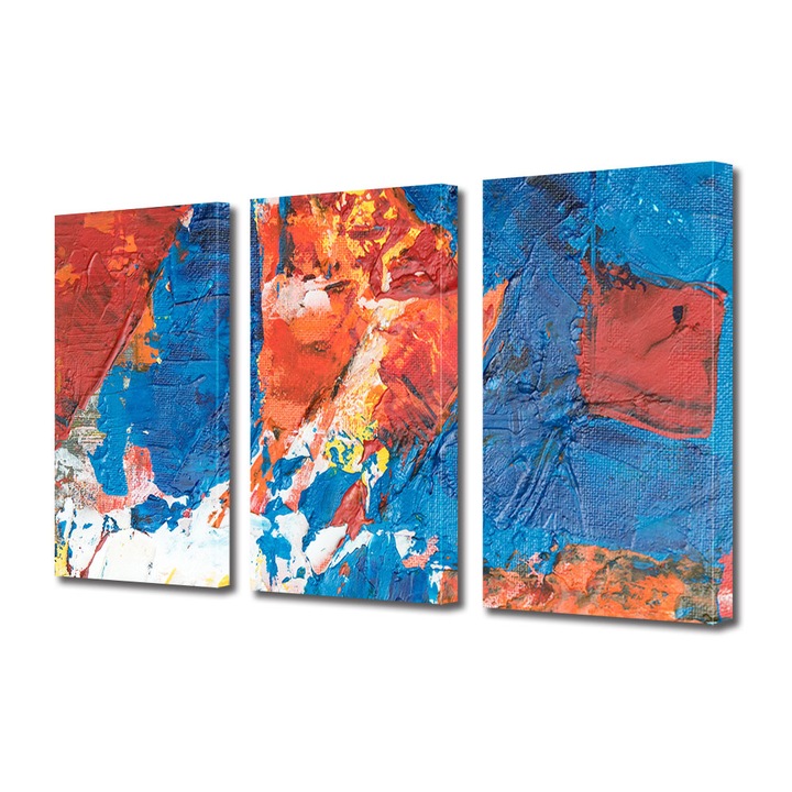 Set Tablouri Multicanvas 3 piese, Art Star, Albastru si rosu sters, Panza pe cadru de lemn, Decoratiuni Moderne pentru Casa, 60 x 120 cm (3 piese de 40 x 60 cm)