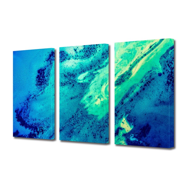 Set Tablouri Multicanvas 3 piese, Art Star, Turcoaz aprins, Panza pe cadru de lemn, Decoratiuni Moderne pentru Casa, 60 x 120 cm (3 piese de 40 x 60 cm)