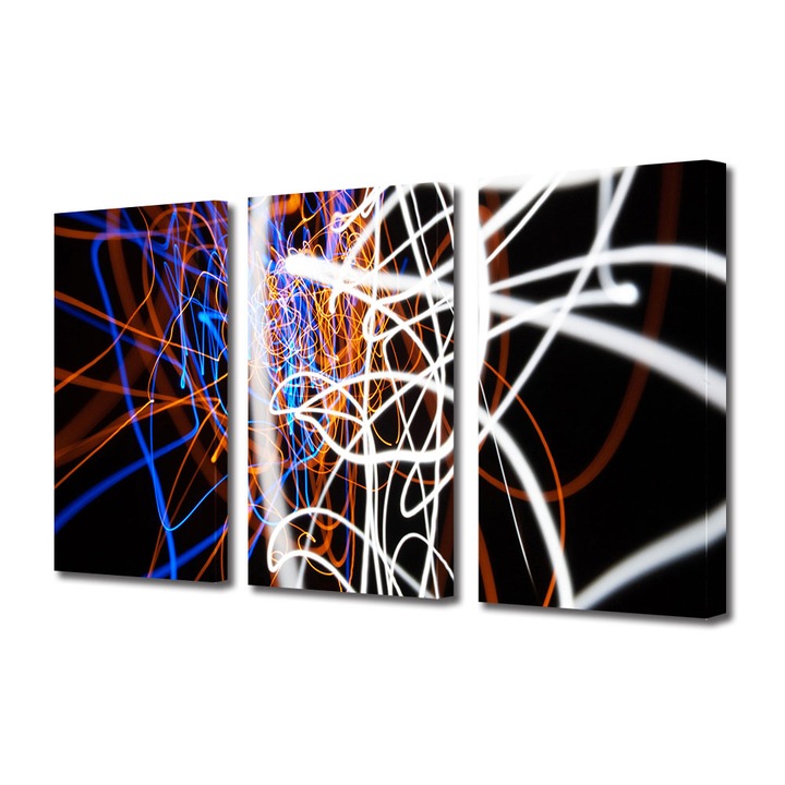 Set Tablouri Multicanvas 3 piese, Art Star, Trasee de lumina, Panza pe cadru de lemn, Decoratiuni Moderne pentru Casa, 30 x 60 cm (3 piese de 20 x 30 cm)