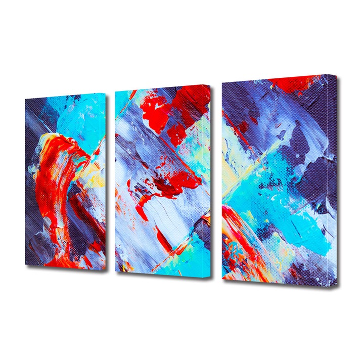 Set Tablouri Multicanvas 3 piese, Art Star, Pete de culoare pe panza, Panza pe cadru de lemn, Decoratiuni Moderne pentru Casa, 30 x 60 cm (3 piese de 20 x 30 cm)