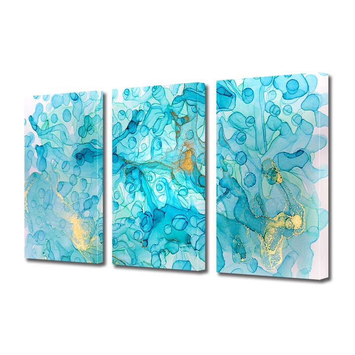 Set Tablouri Multicanvas 3 piese, Art Star, Compozitie albastra cu sclipici, Panza pe cadru de lemn, Decoratiuni Moderne pentru Casa, 30 x 60 cm (3 piese de 20 x 30 cm)