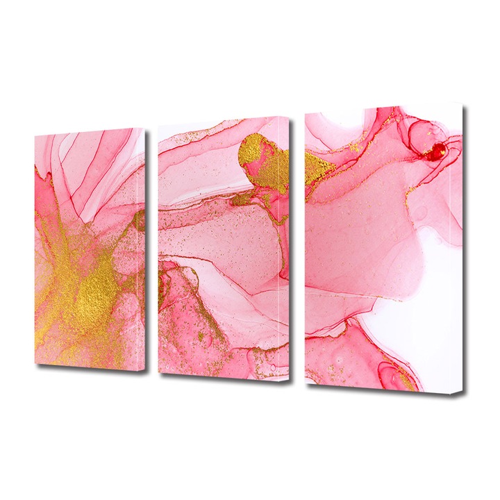 Set Tablouri Multicanvas 3 piese, Art Star, Sclipici auriu , Panza pe cadru de lemn, Decoratiuni Moderne pentru Casa, 45 x 90 cm (3 piese de 30 x 45 cm)