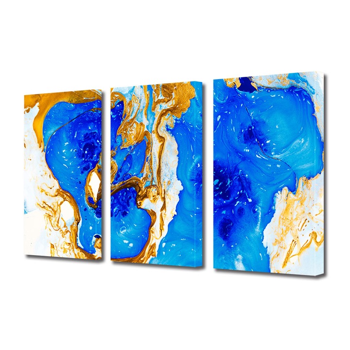 Set Tablouri Multicanvas 3 piese, Art Star, Albastru in amestec, Panza pe cadru de lemn, Decoratiuni Moderne pentru Casa, 60 x 120 cm (3 piese de 40 x 60 cm)