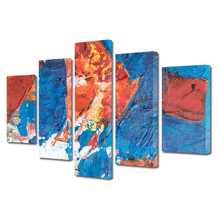 Set Tablouri Multicanvas 5 piese, Art Star, Albastru si rosu sters, Panza pe cadru de lemn, Decoratiuni Moderne pentru Casa, 70 x 125 cm