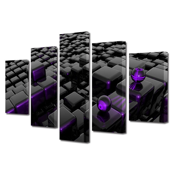 Set Tablouri Multicanvas 5 piese, Art Star, Cuburi si bile, Panza pe cadru de lemn, Decoratiuni Moderne pentru Casa, 80 x 150 cm