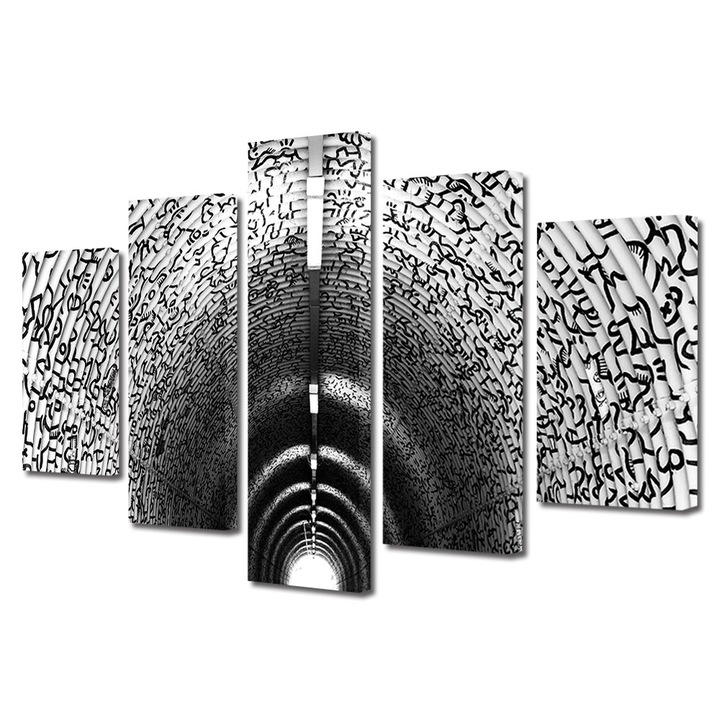Set Tablouri Multicanvas 5 piese, Art Star, Tunel in alb si negru, Panza pe cadru de lemn, Decoratiuni Moderne pentru Casa, 60 x 100 cm
