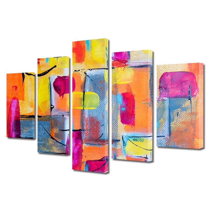 Set Tablouri Multicanvas 5 piese, Art Star, Forme si culori, Panza pe cadru de lemn, Decoratiuni Moderne pentru Casa, 100 x 175 cm