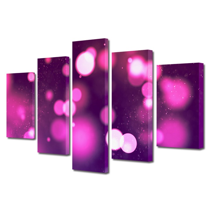 Set Tablouri Multicanvas 5 piese, Art Star, Sclipici roz, Panza pe cadru de lemn, Decoratiuni Moderne pentru Casa, 60 x 100 cm