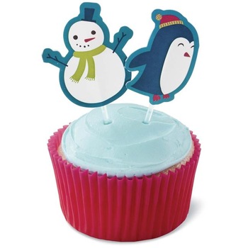 Set betisoare decoartive pentru briose, om de zapada si pinguin, 12 bucati, Wilton Set betisoare decoartive pentru briose, om de zapada si pinguin, 12 bucati, Wilton