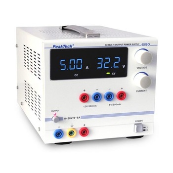 Sursa de laborator 0-30 VDC/0 - 5 A DC, 5/12 VDC/0.5 A DC Peaktech P6150 Afisaj LED fixa sau reglabila Sursa de laborator 0-30 VDC/0 - 5 A DC, 5/12 VDC/0.5 A DC Peaktech P6150 Afisaj LED fixa sau reglabila