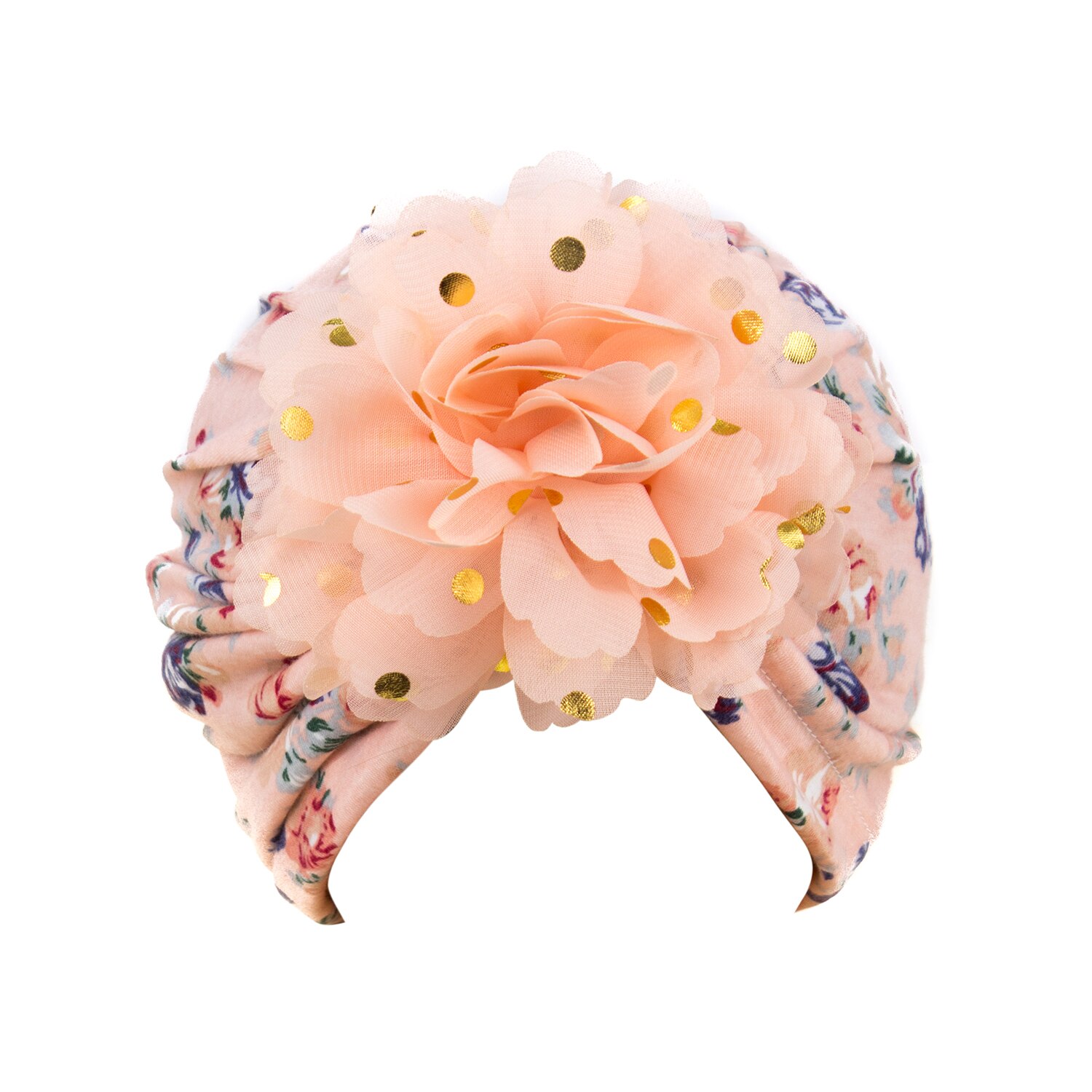 Turban pentru bebelusi cu floricele, 3-6 luni, Corai