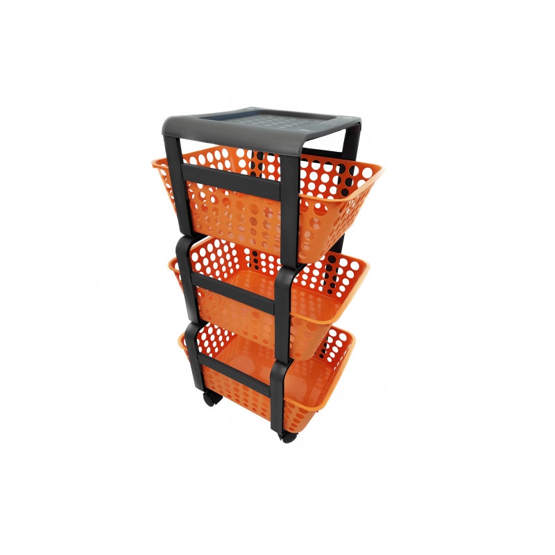 Raft depozitare cu roti, 3 cosuri, 41,5x29 cm , portocaliu