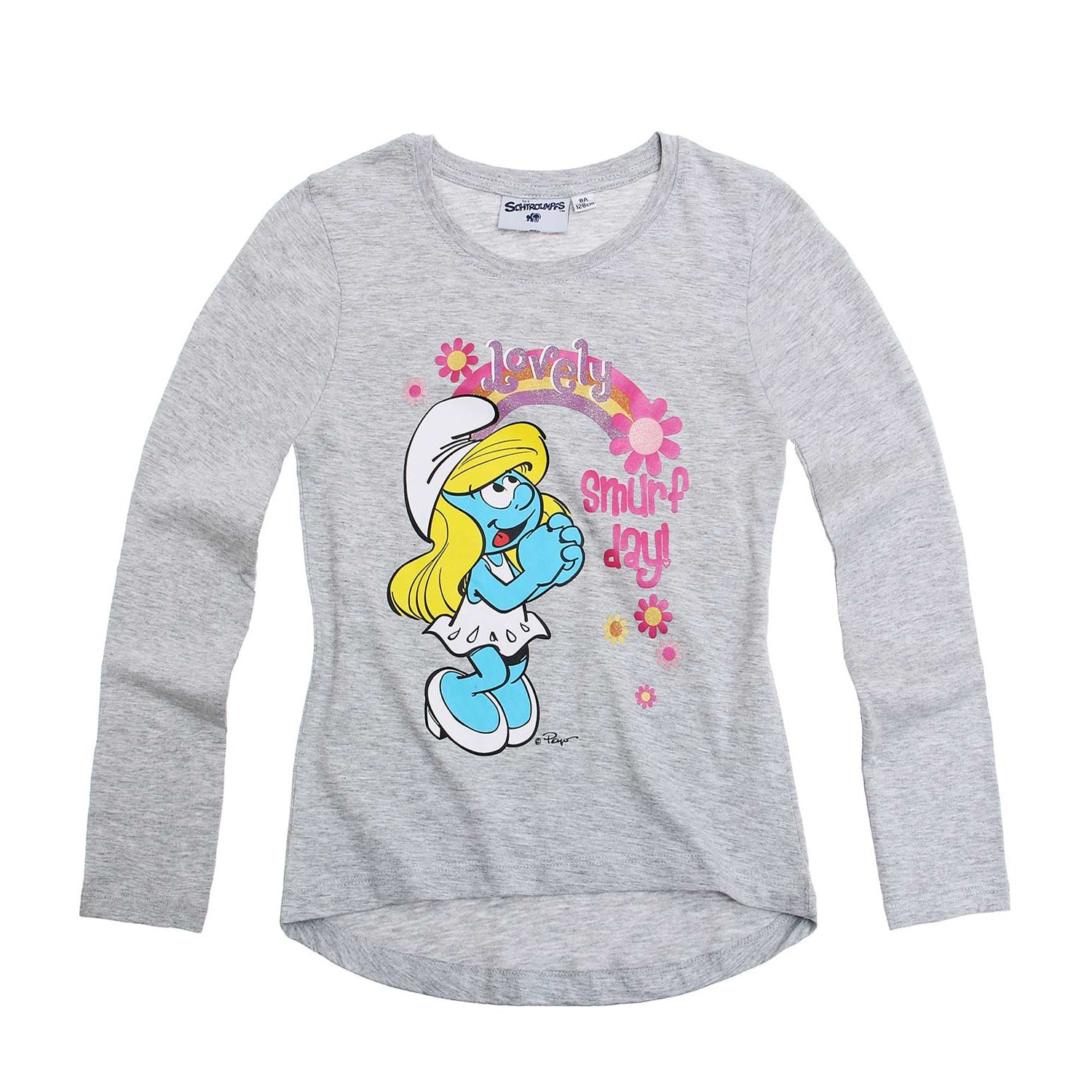 Bluza cu maneca lunga Strumfita gri, 128 cm, 8 ani