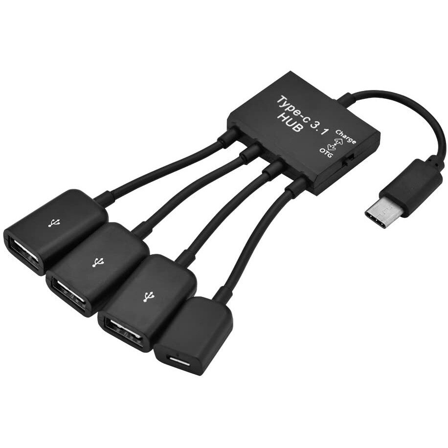 Adaptor de la USB Type C la 3 USB 2.0 (mama) si Micro USB (mama) pentru incarcare