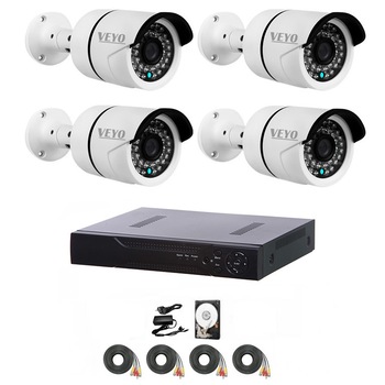 Sistem de supraveghere Complet 1080P IR 30 m, 4 camere, cabluri mufate Sistem de supraveghere Complet 1080P IR 30 m, 4 camere, cabluri mufate