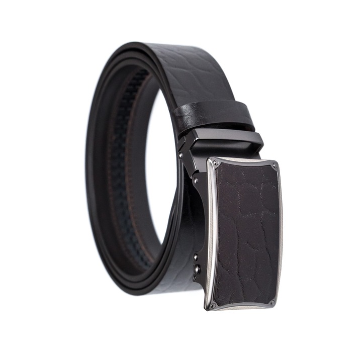 Automatikus záródású öv, natúr bőr bordás mintával, 3,5 cm széles, 120