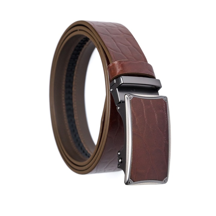 Automatikus záródású öv, natúr bőr bordás mintával, 3,5 cm széles, 110