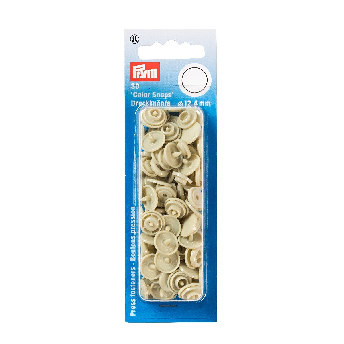 Set capse din plastic, rotunde, 30 perechi, diametru 12.4 mm, Prym, Bej
