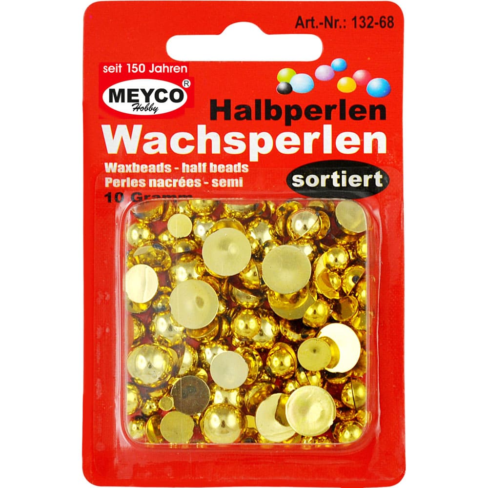 Accesorii creatie, jumatati perle, diferite marimi, 10g, plastic, auriu, Meyco
