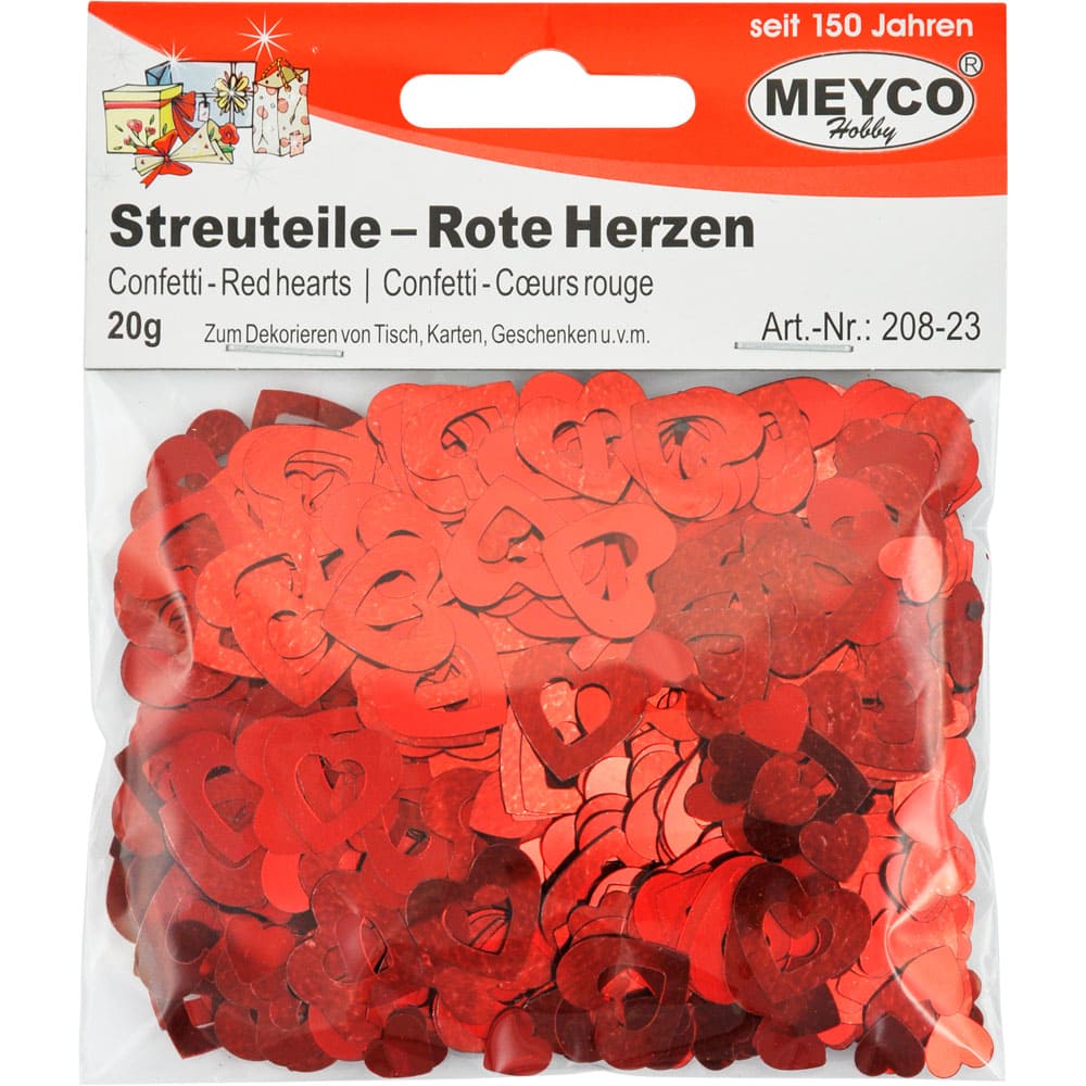 Accesorii creatie, paiete/confetti inimi, 20g, rosu, Meyco