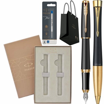 Set Parker Stilou Pix Urban Muted Black GT Personalizat prin Gravura Laser cu rezerva mina pix in cutie Premium Duo si punga Set Parker Stilou Pix Urban Muted Black GT Personalizat prin Gravura Laser cu rezerva mina pix in cutie Premium Duo si punga