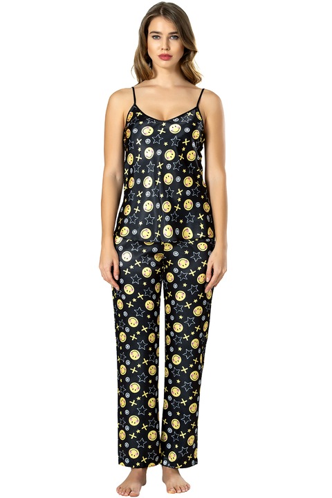 Pijama Dama, Brand Vienetta Sateen, Model 'Seduction Happy Line', Culoare Negru