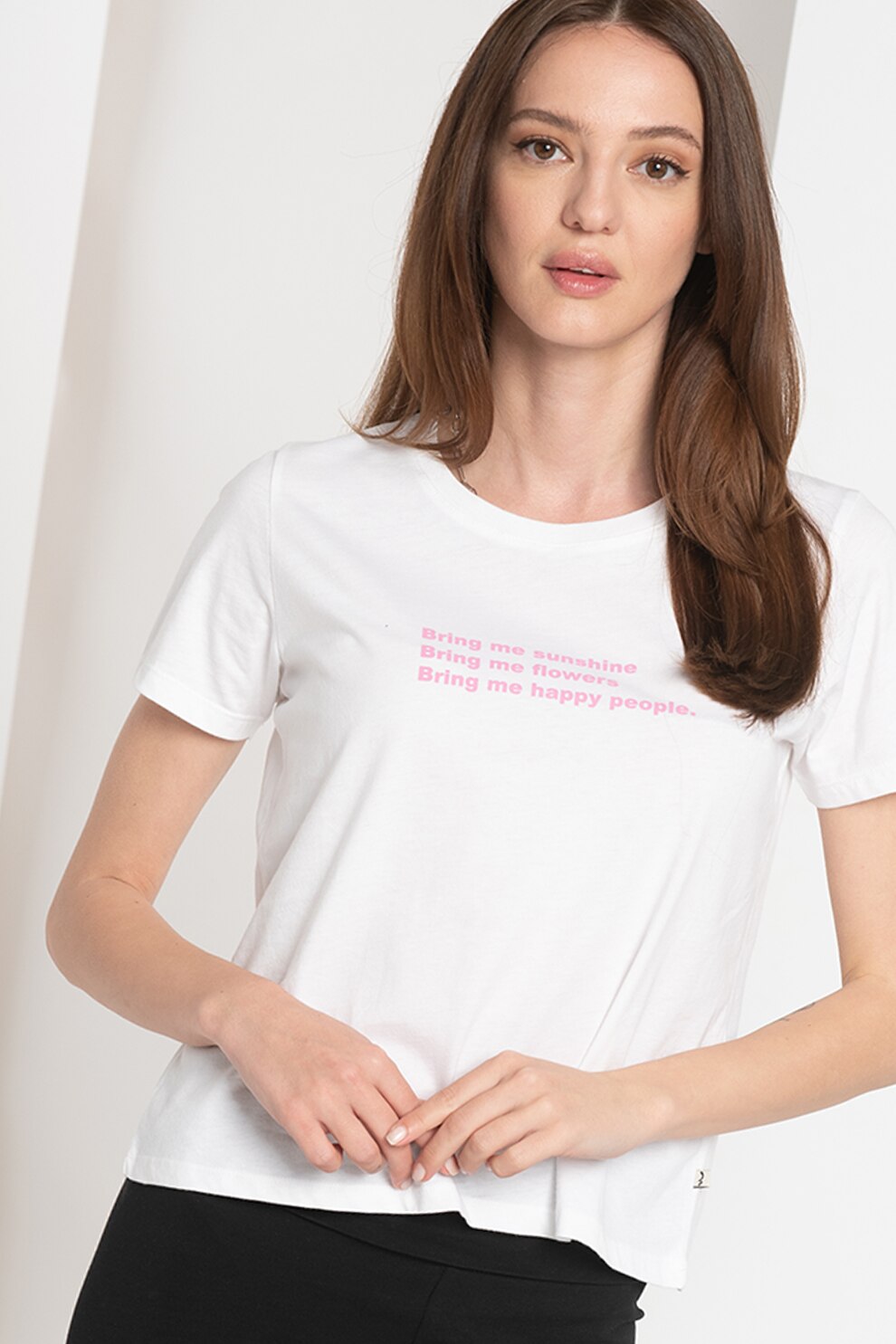 LTB, Tricou de bumbac cu imprimeu text Nagila, Alb