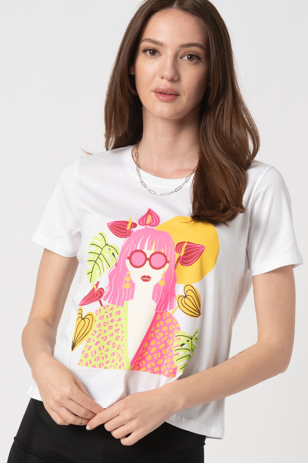 LTB, Tricou de bumbac cu model grafic Warifo, Alb