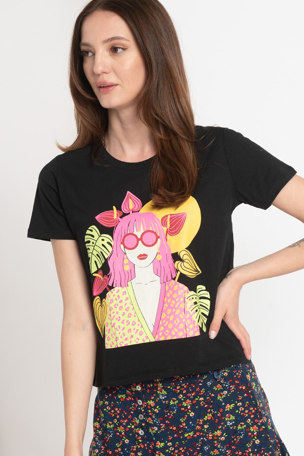 LTB, Tricou de bumbac cu model grafic Warifo, Negru