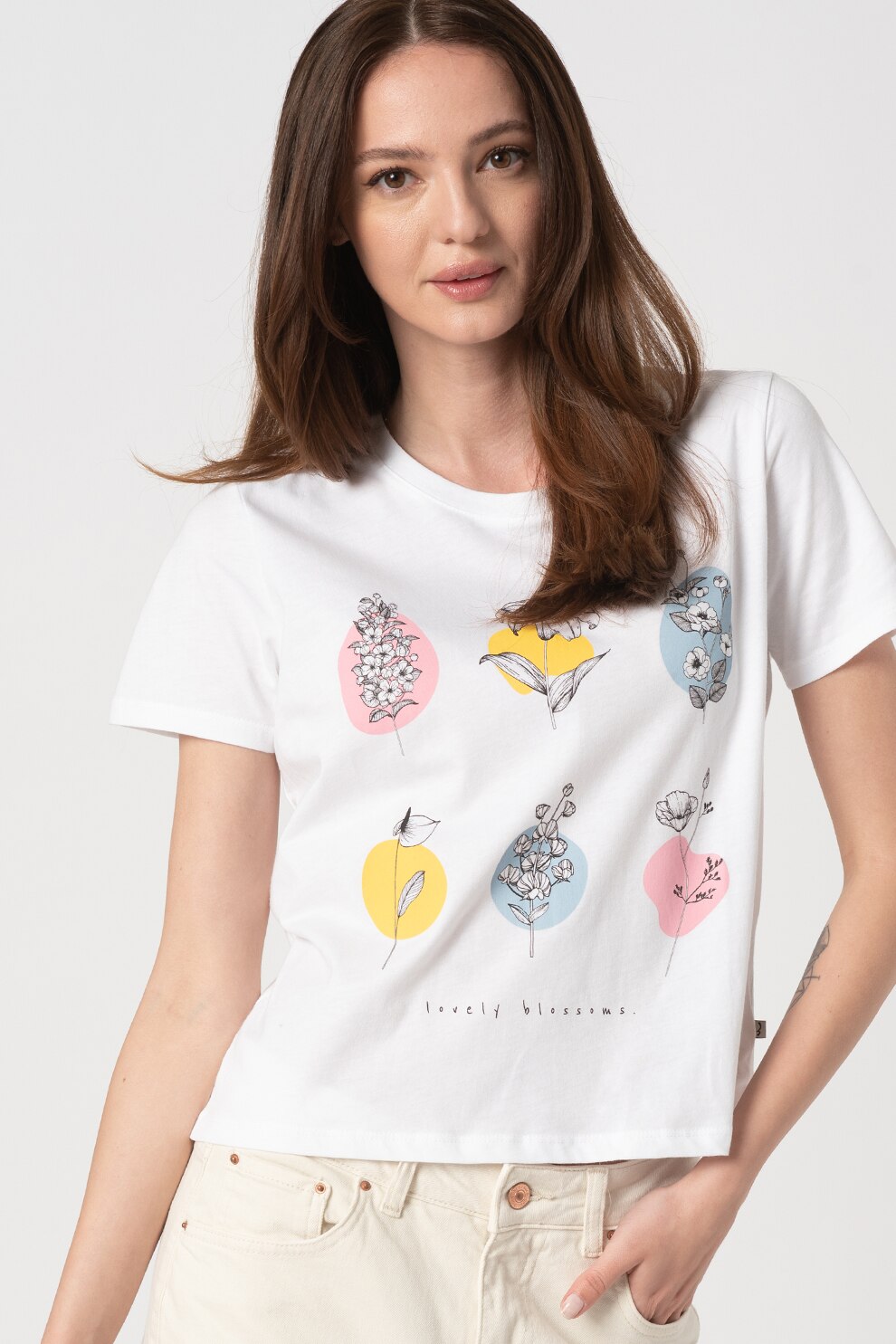 LTB, Tricou cu model floral Ziyaref, Alb, L