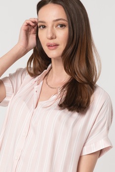 LTB, Camasa in dungi cu maneci cazute Rolape, Roz pal/Alb LTB, Camasa in dungi cu maneci cazute Rolape, Roz pal/Alb