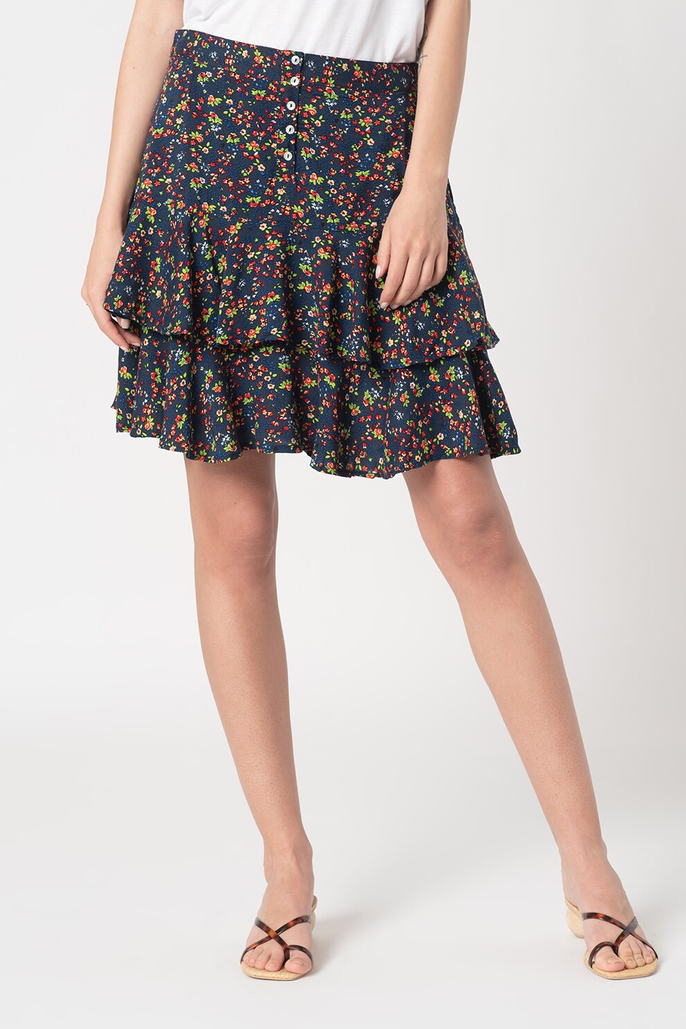 LTB, Fusta cu volane si model floral Bikote, Bleumarin, M