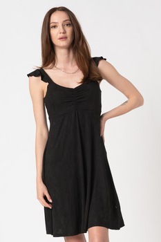 LTB, Rochie mini evazata cu detaliu plisat Segada, Negru LTB, Rochie mini evazata cu detaliu plisat Segada, Negru