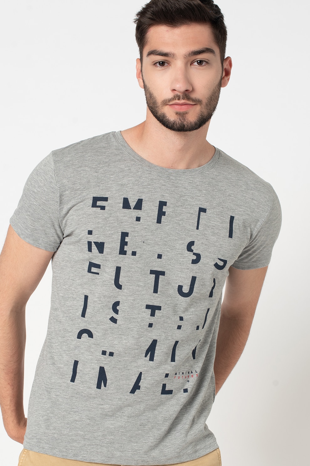 LTB, Tricou cu decolteu la baza gatului si imprimeu text Saboza, Gri