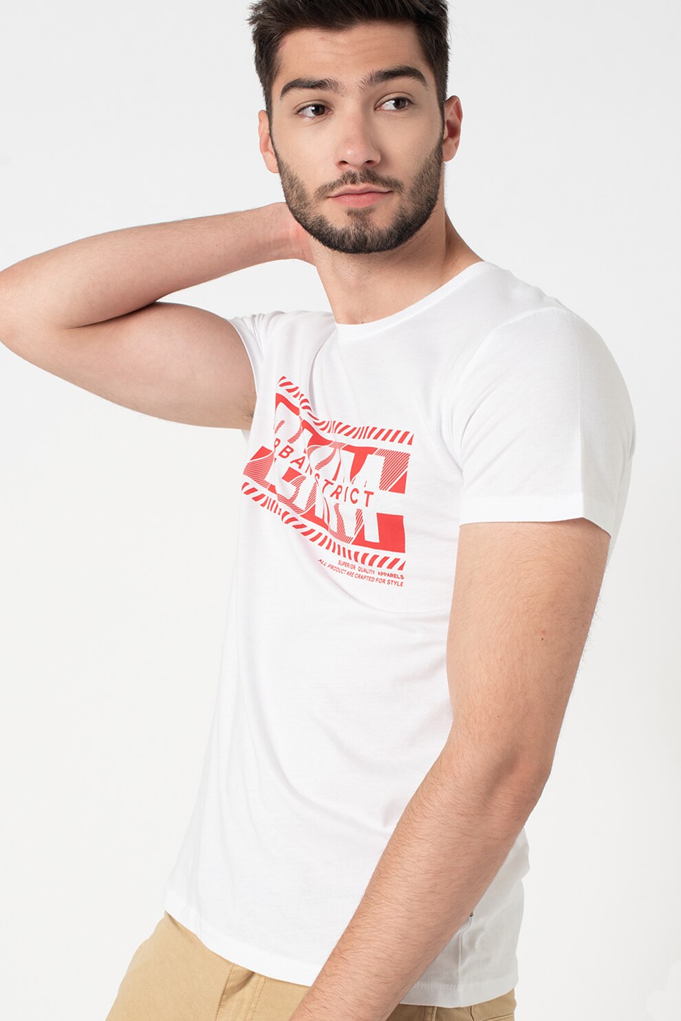 LTB, Tricou de bumbac cu imprimeu text Bidisa, Alb