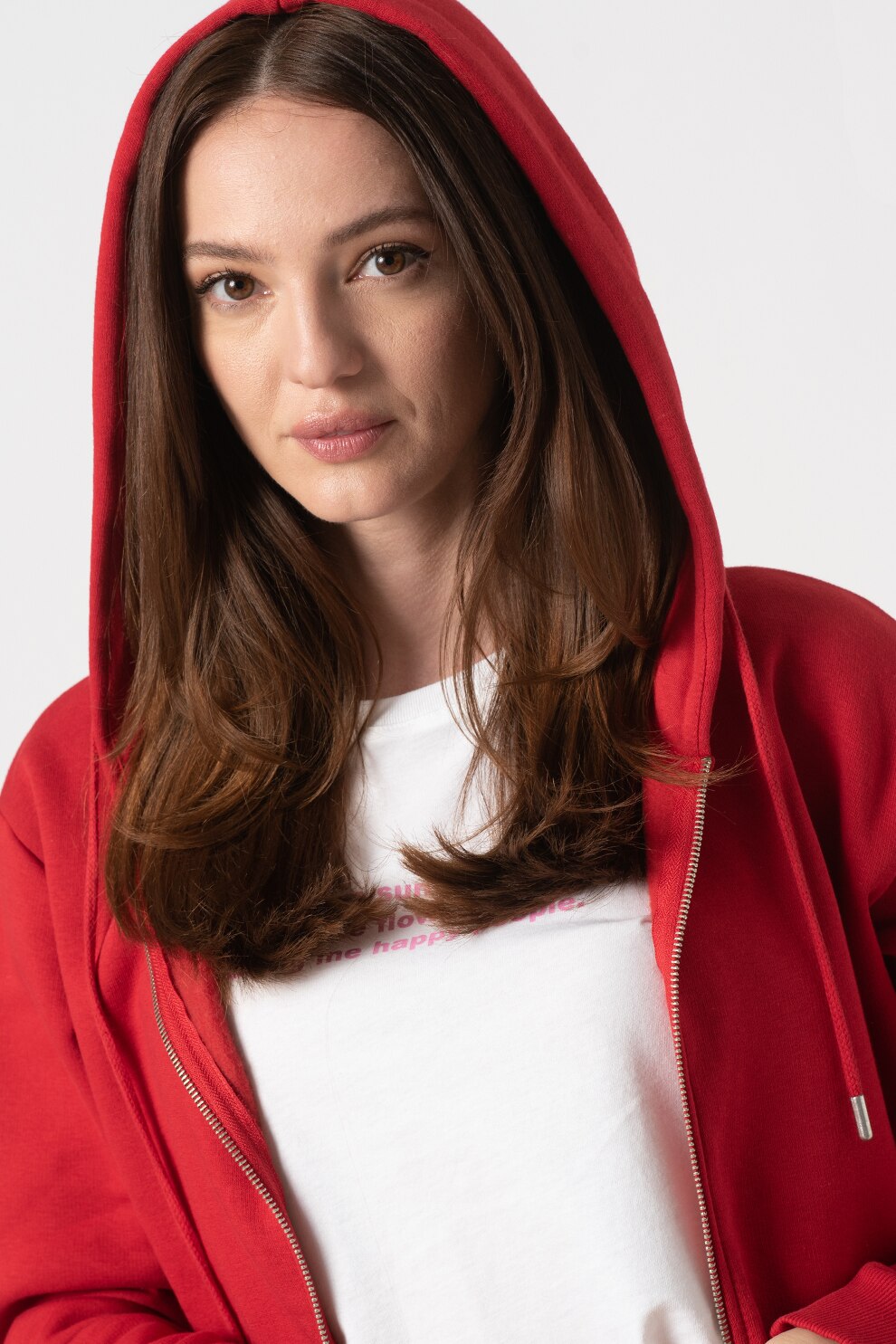 LTB, Hanorac cu fermoar si garnituri contrastante pe maneci Komeli, Rosu, S