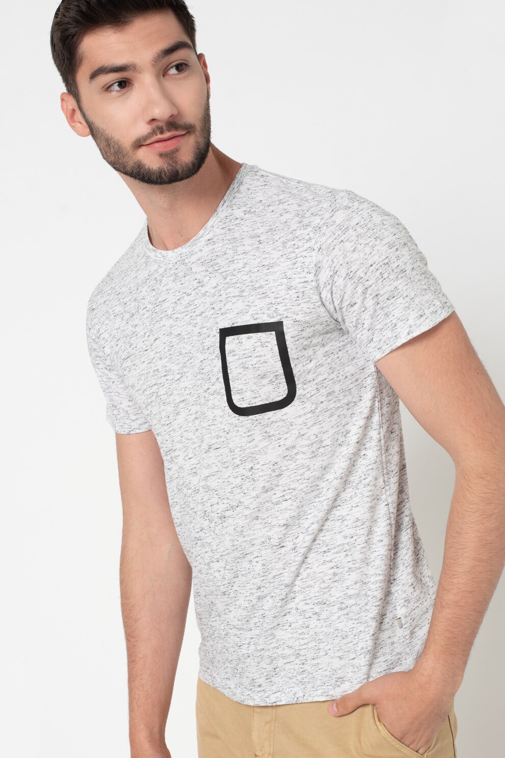 LTB, Tricou din amestec de bumbac Tecilo, Alb/Negru