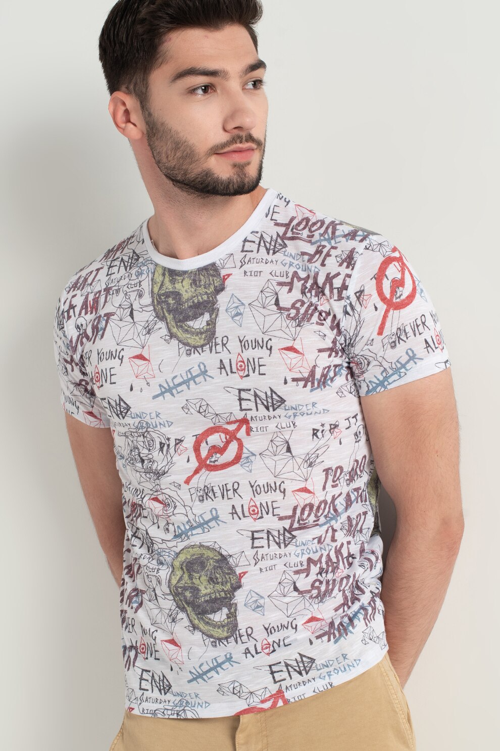 LTB, Tricou cu imprimeu grafic Pemori, Alb, L