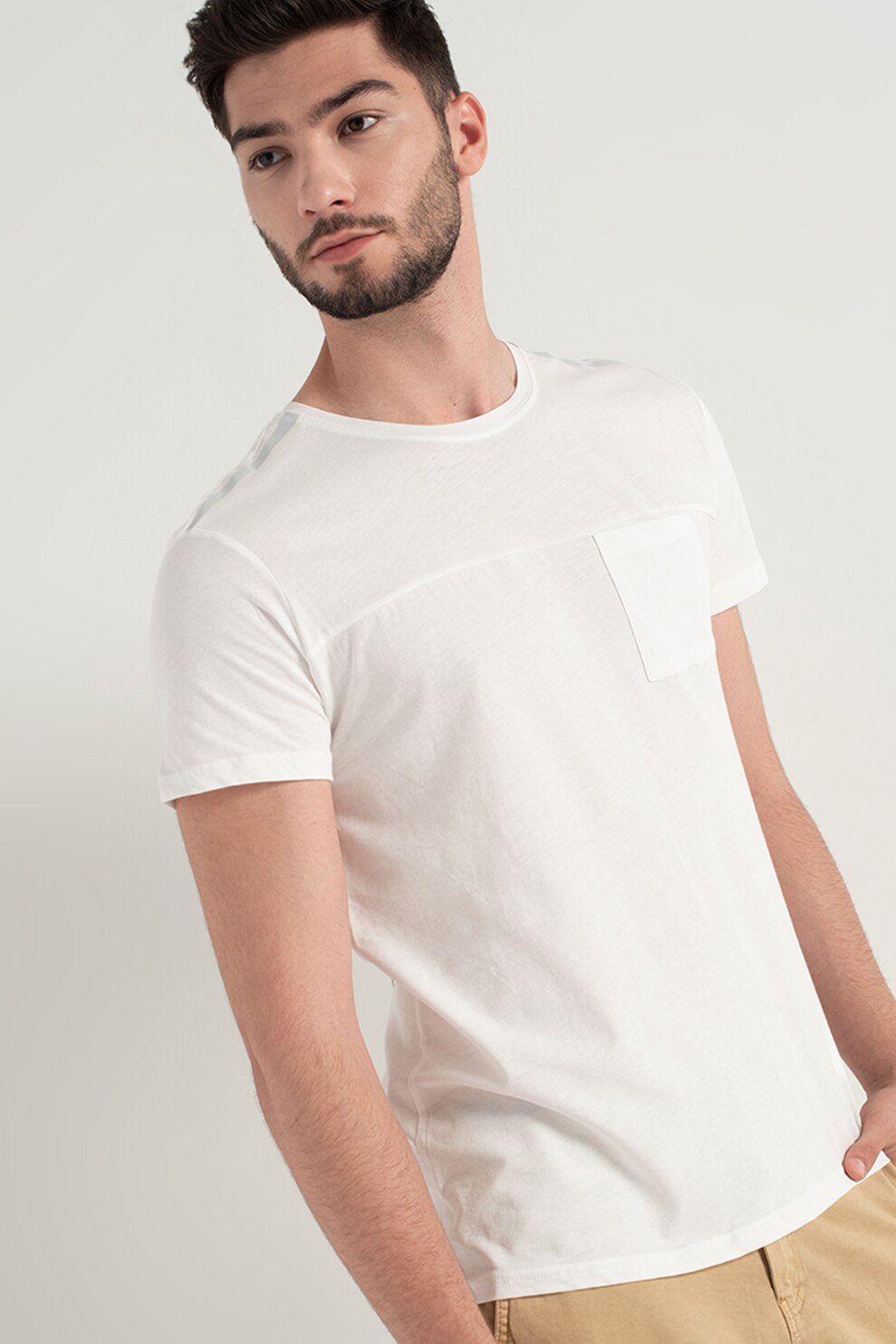 LTB, Tricou de bumbac cu buzunar aplicat pe piept Jabibo, Alb
