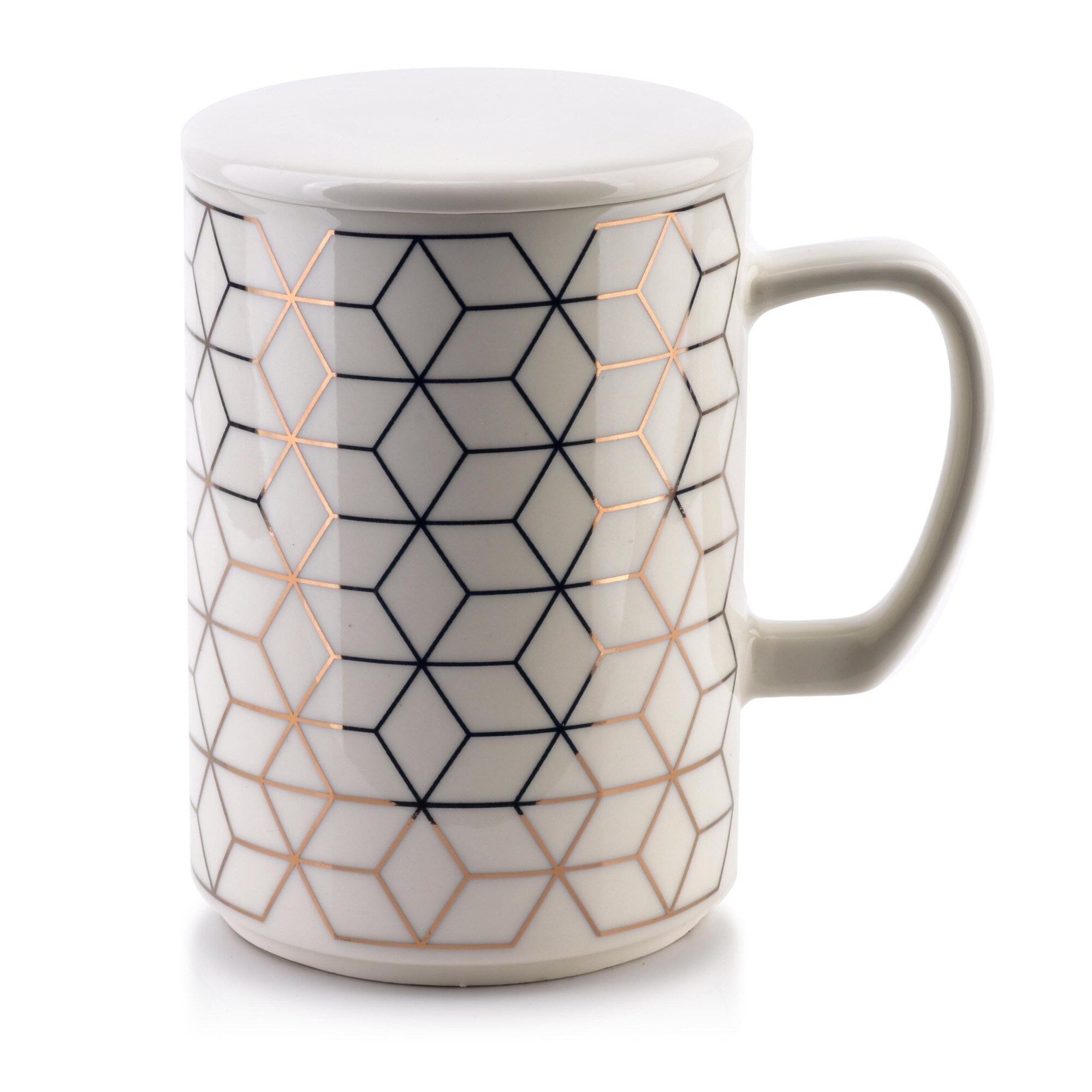 Cana, Affek Design Chic Geo Romby, Alb, 460 ml, Portelanat, cafea sau ceai