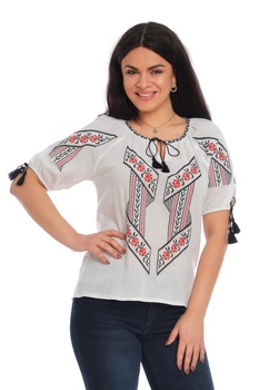 Ie traditionala romaneasca, alba cu broderie rosu cu negru, Dress To Impress Ie traditionala romaneasca, alba cu broderie rosu cu negru, Dress To Impress