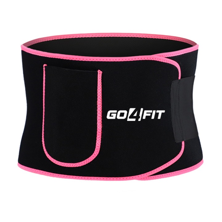 Centura de slabit, GO4FIT, pentru fitness, modelarea corpului, cu buzunar pentru telefon, roz, marimea M