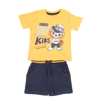 Set 2 piese Babybol baiat, tricou maneca scurta si pantalon scurt , bumbac, galben/bleumarin, Galben/Bleumarin Set 2 piese Babybol baiat, tricou maneca scurta si pantalon scurt , bumbac, galben/bleumarin, Galben/Bleumarin