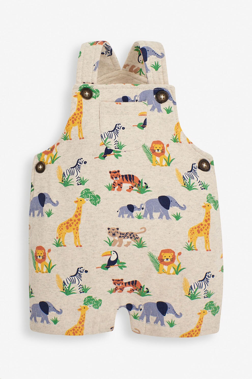 JoJo Maman Bebe, Set 2 tricou si salopeta cu imprimeu animalute, Bej/Albastru/Alb, Bej/Albastru/Alb, 92 CM